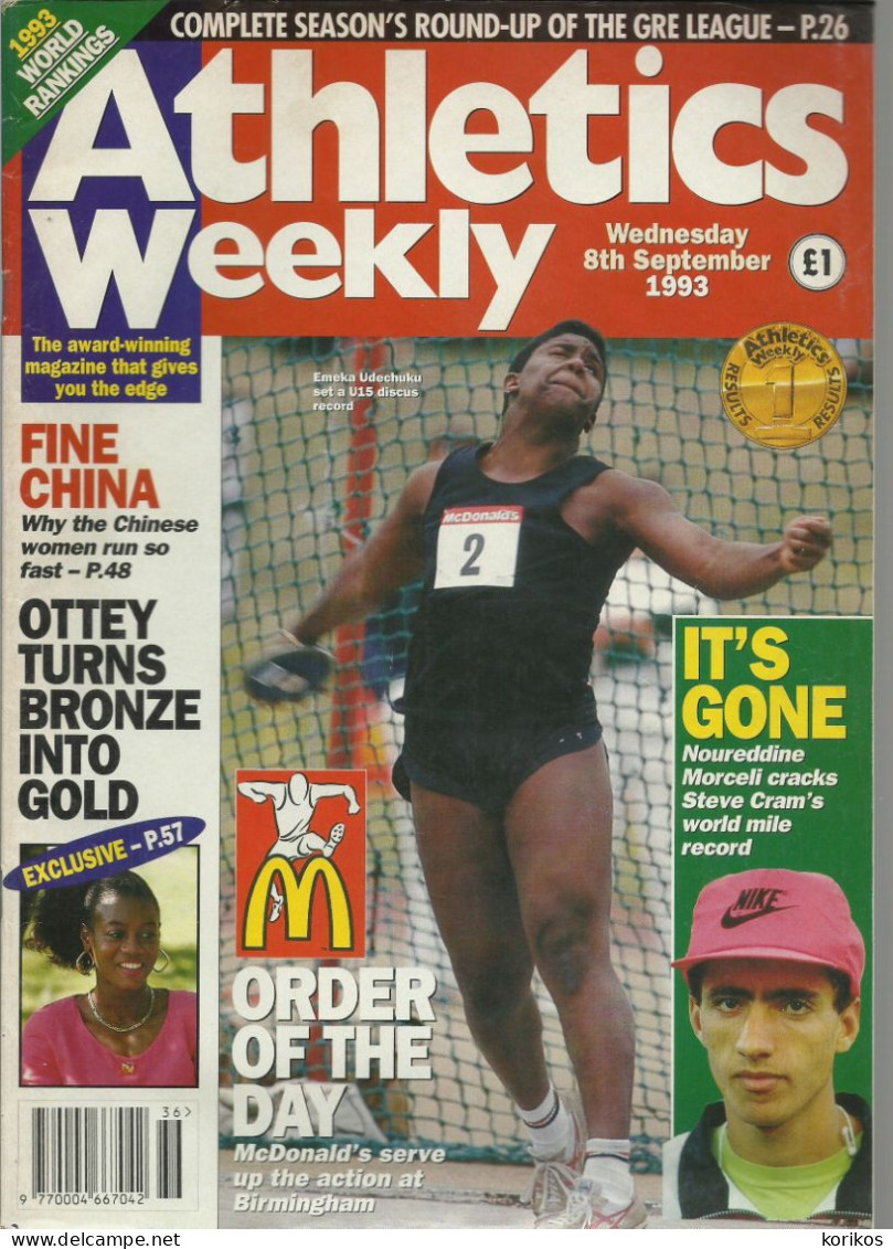 ATHLETICS WEEKLY 1993 MAGAZINE SET – LOT OF 33 OUT OF 52 – TRACK AND FIELD