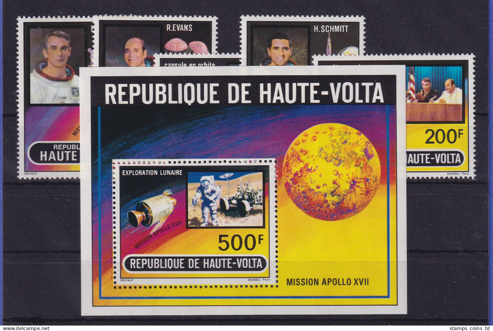 Burkina Faso Obervolta 1973 Apollo 17  Mi.-Nr. 420-424, Block 10 ** / MNH - Burkina Faso (1984-...)