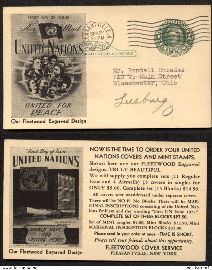 UY7r Postal Card FDC UNO Fleetwood Pleasantville NY 1951 - 1901-20