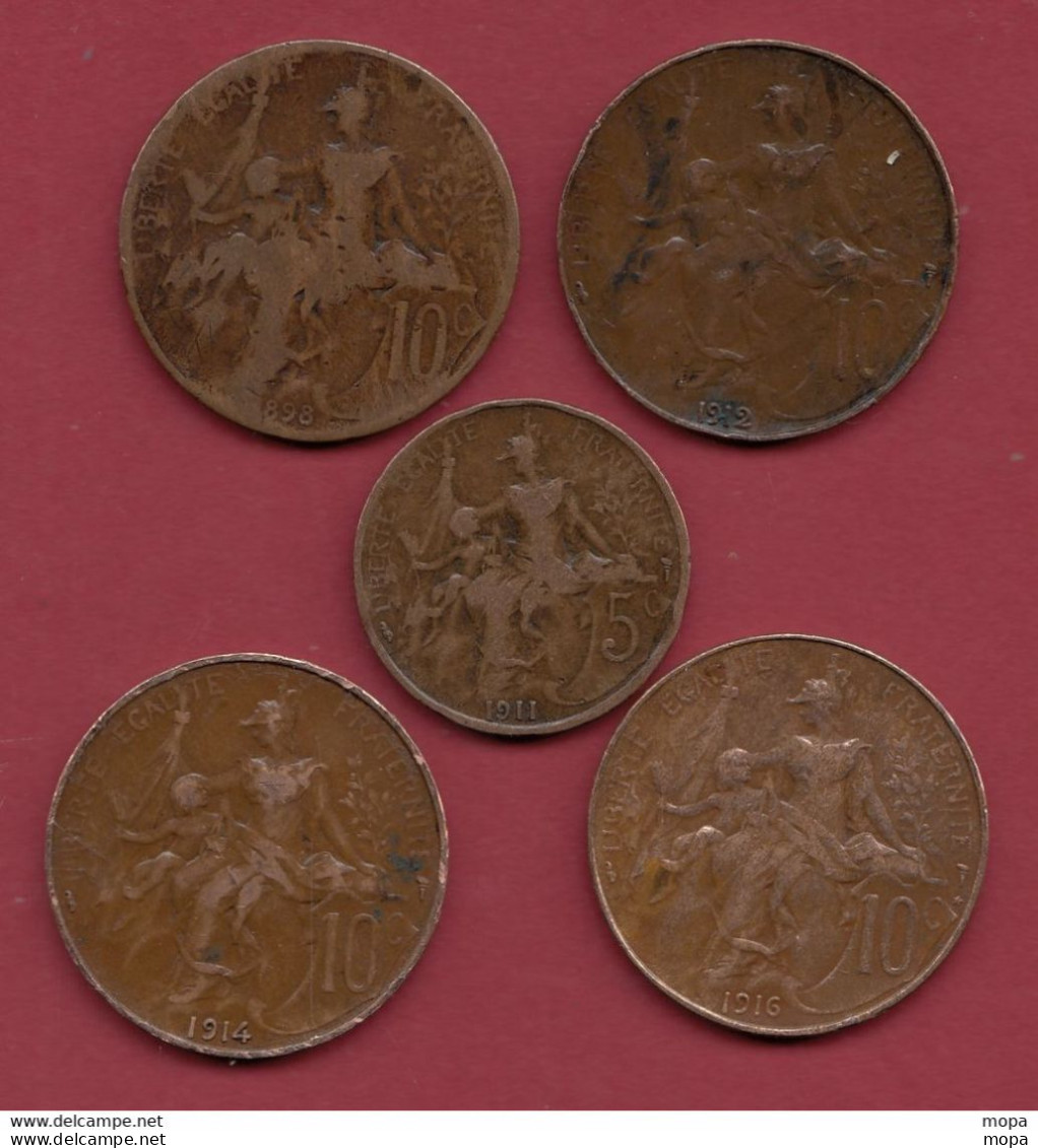 France 5 Pièce --10 Cts --1898-1912-1914-1916--5 Cts --1911   Dans L 'état Lot N °1 - Other & Unclassified