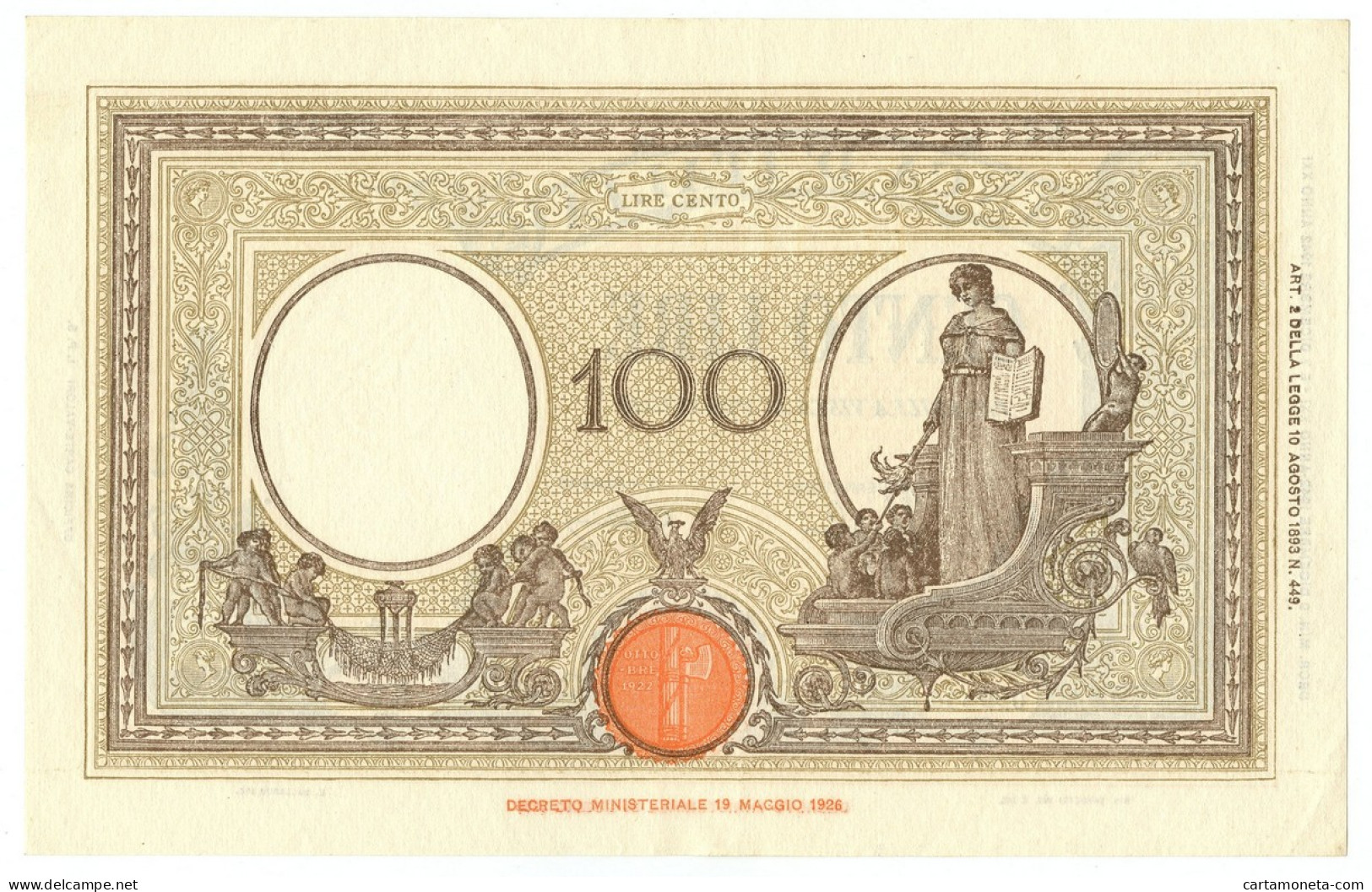 100 LIRE BARBETTI GRANDE B GIALLO TESTINA FASCIO 09/12/1942 SPL- - Regno D'Italia - Altri