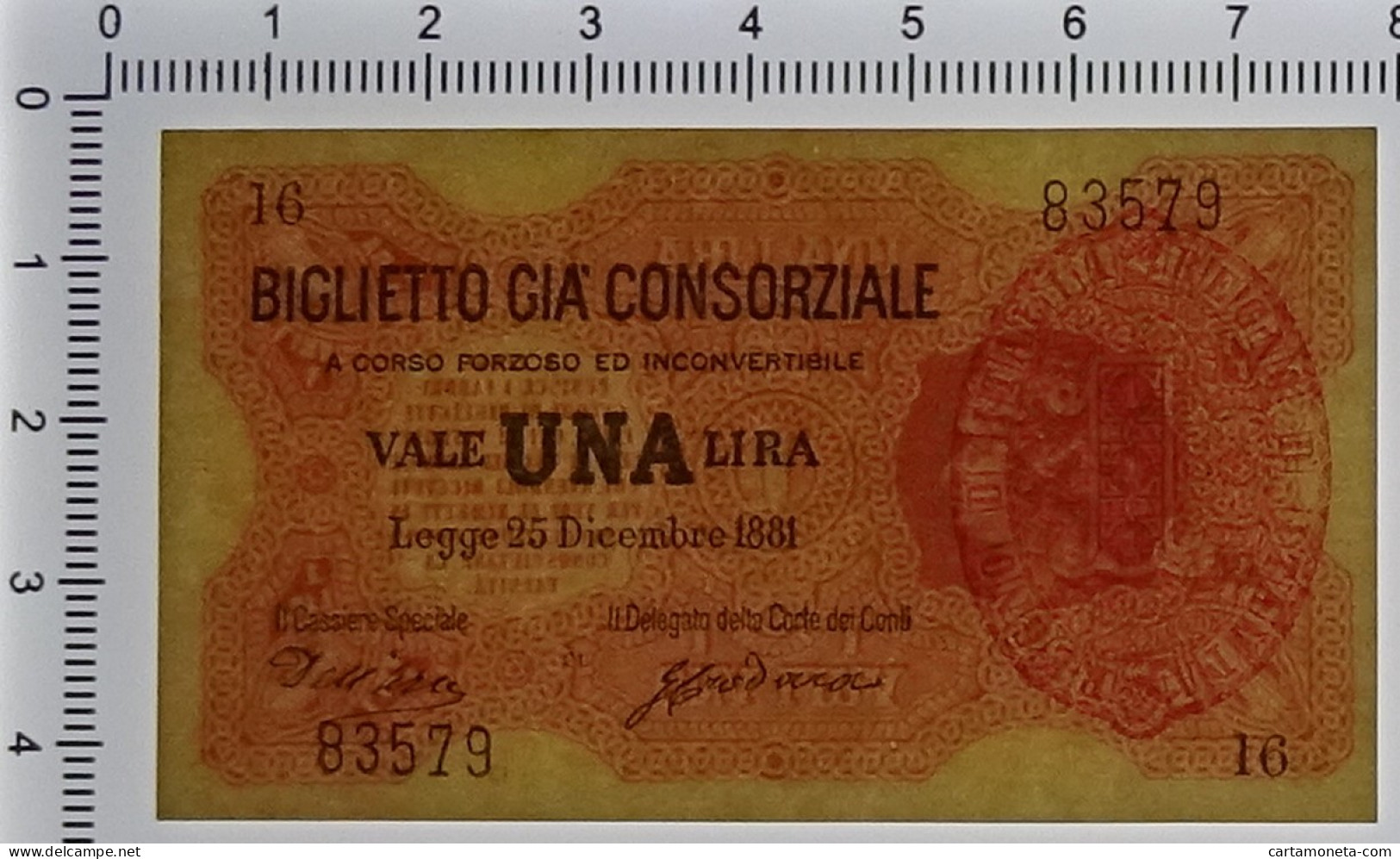 1 LIRA BIGLIETTO GIÀ CONSORZIALE REGNO D'ITALIA 25/12/1881 QFDS - Biglietti Gia Consorziale