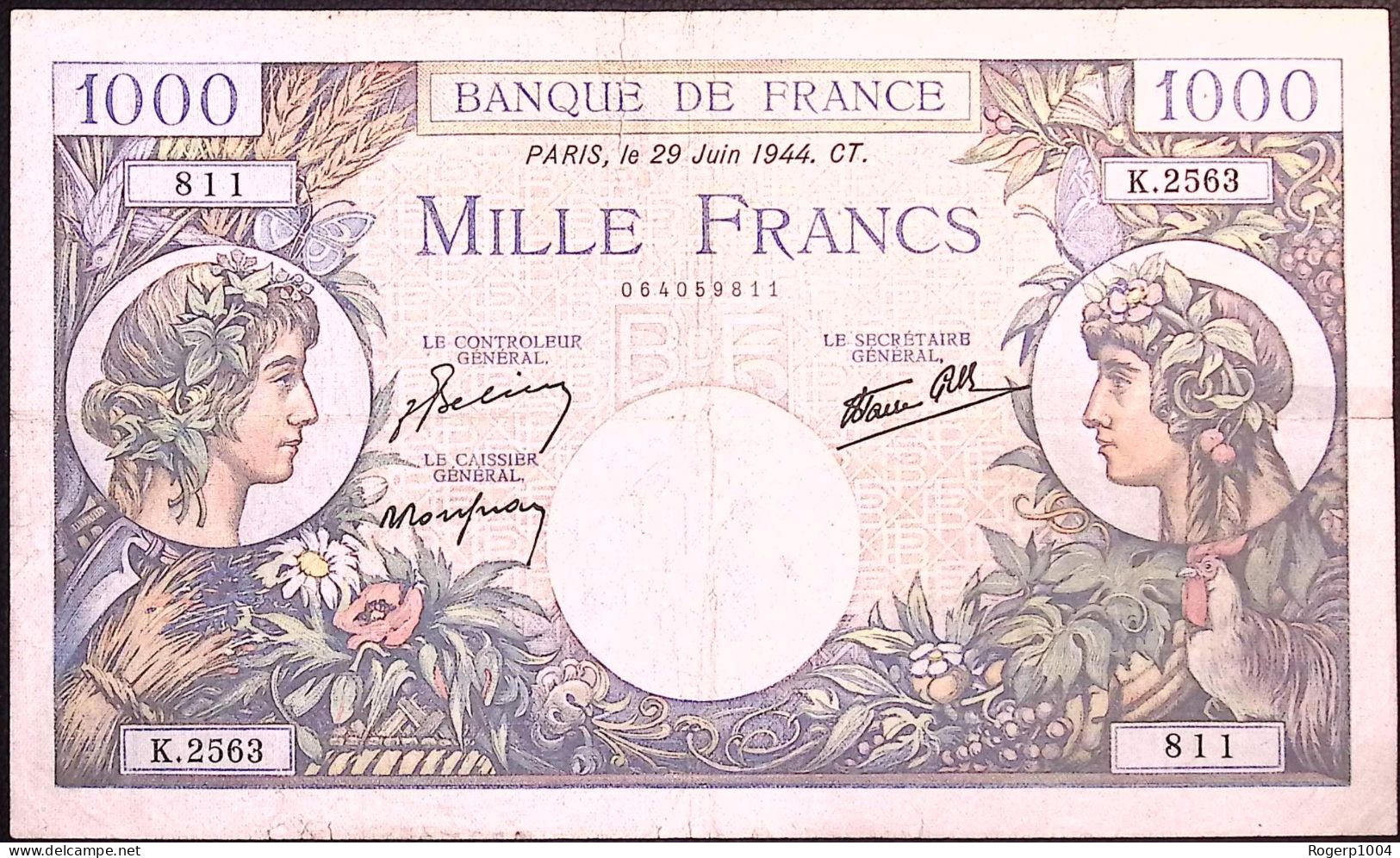 FRANCE * 1000 Francs * Commerce Et Industrie * Date 29/06/1944 * F.39.9 * État/Grade TTB/VF - 1 000 F 1940-1944 ''Commerce Et Industrie''