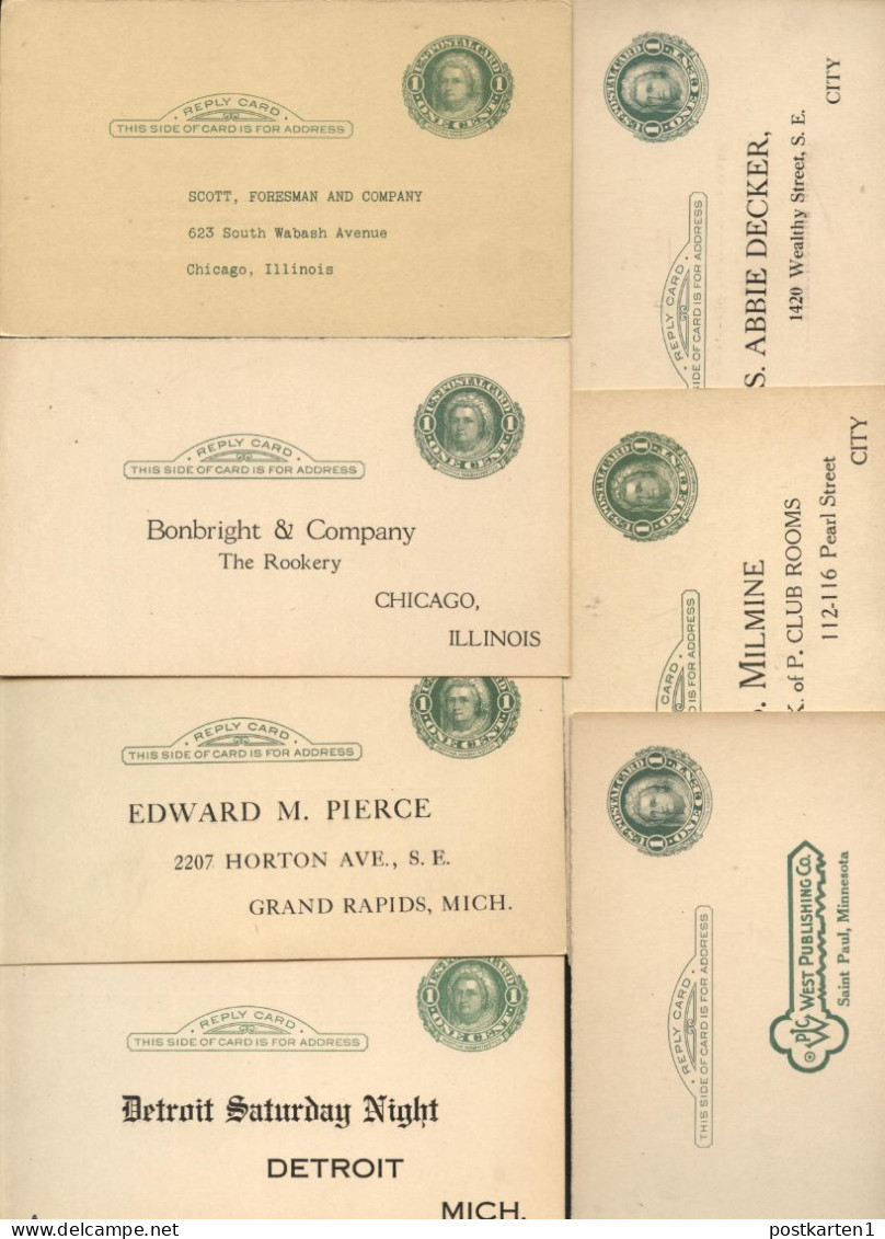 UY7r 7 Postal Cards Preprinted Illinois Michigan Minnesota 1920-50 - 1901-20