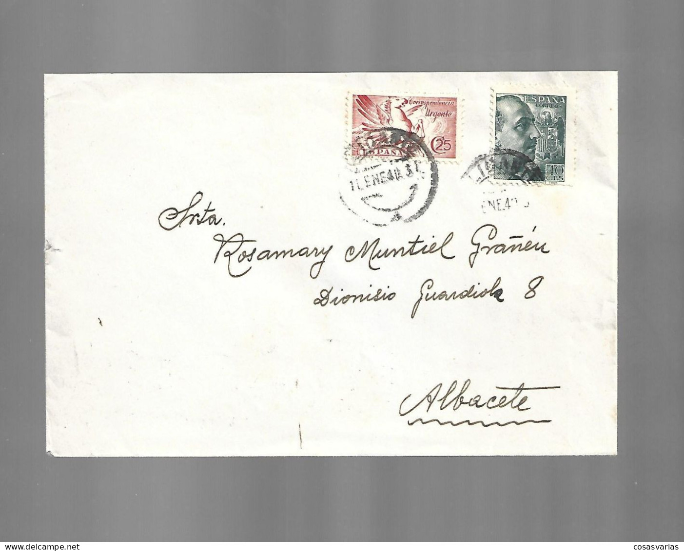 ENTERO CIRCULADO ALICANTE A ALBACETE 1940 CORRESPONDENCIA URGENTE LETTRE COVER - 1931-....