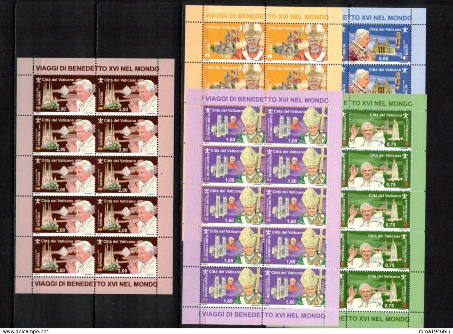 VATICANO 2011 I VIAGGI DI BENEDETTO XVI NEL MONDO 5 MINI FOGLI ** MNH - Nuovi