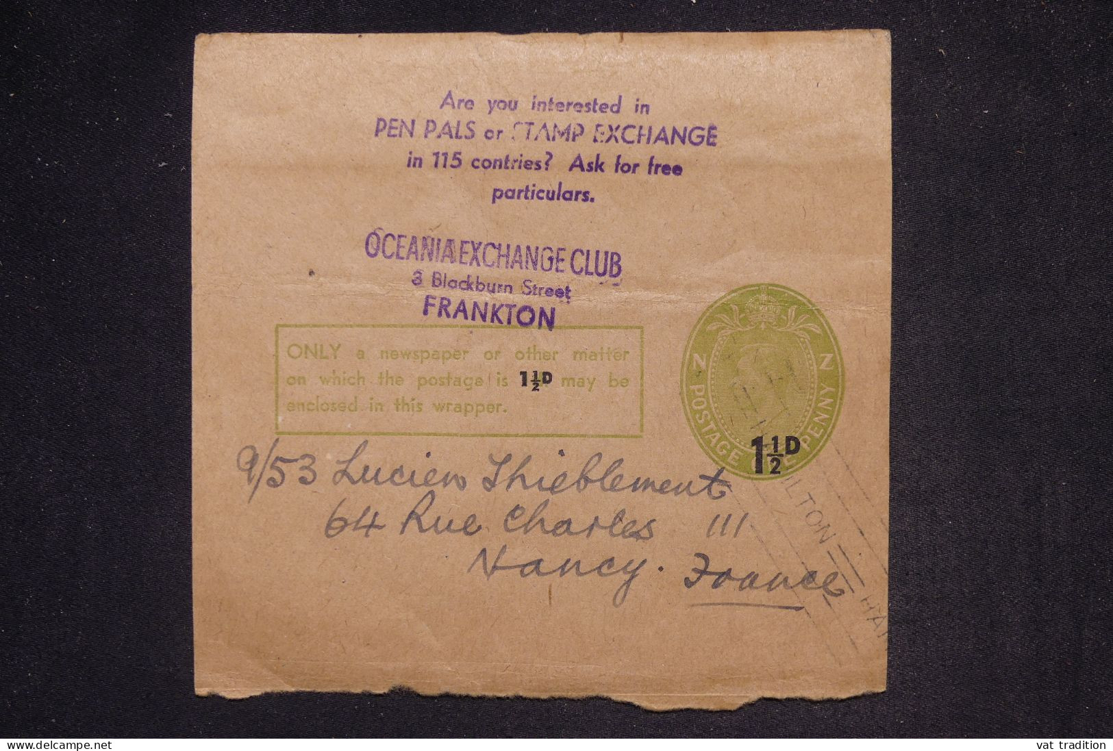 NOUVELLE ZELANDE - Devant D'entier Postal Surchargé ( Bande Pour Imprimés ) De Hamilton Pour La France - L 149450 - Covers & Documents