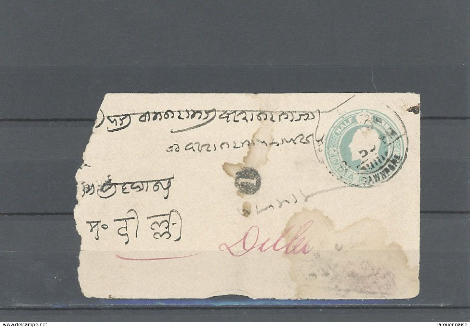 INDES -ENVELOPPE ENTIER   - TYPE EDWARD VII -1/2 ANNA VERT -COURRIER INTERIEUR GAWNPORE POUR DELHI - 1902-11 King Edward VII