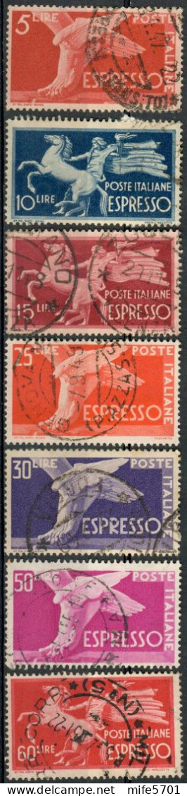 REPUBBLICA ITALIANA 1945/1952 - ESPRESSI SERIE DEMOCRATICA 7 VALORI USATI - SASSONE 25/31 - Poste Exprèsse/pneumatique