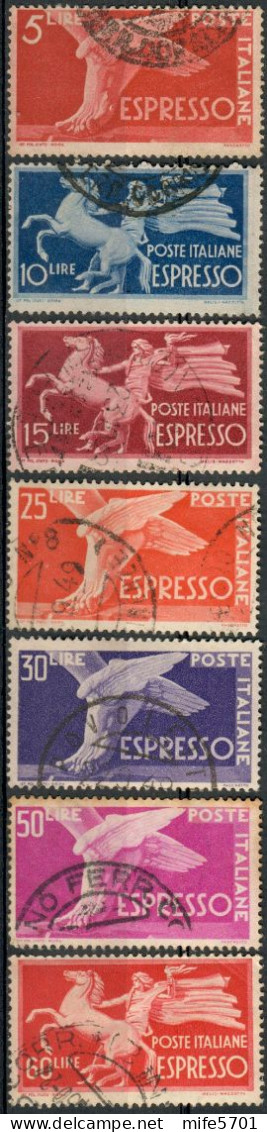 REPUBBLICA ITALIANA 1945/1952 - ESPRESSI SERIE DEMOCRATICA 7 VALORI USATI - SASSONE 25/31 - Express/pneumatic Mail