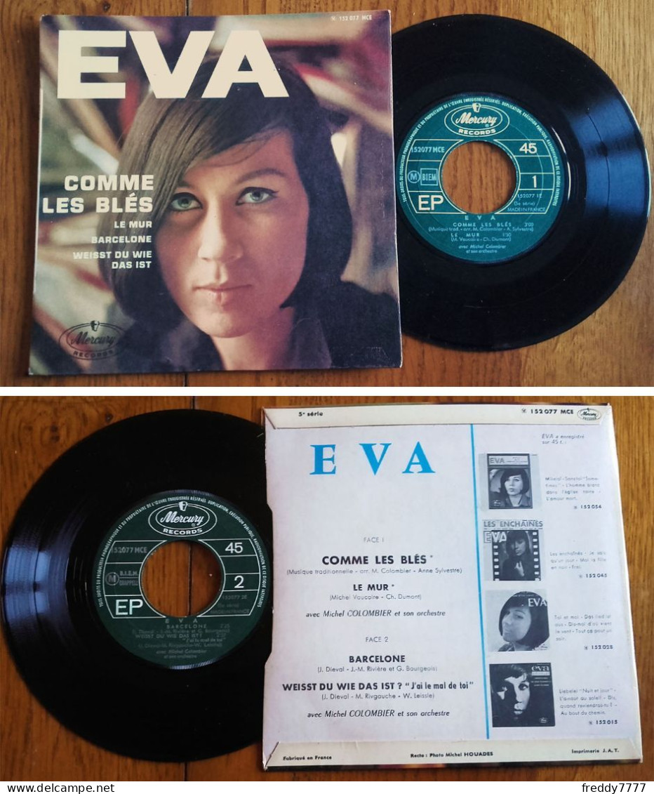 RARE French EP 45t RPM BIEM (7") EVA «J'ai Le Mal De Toi» +3 (1966) - Ediciones De Colección