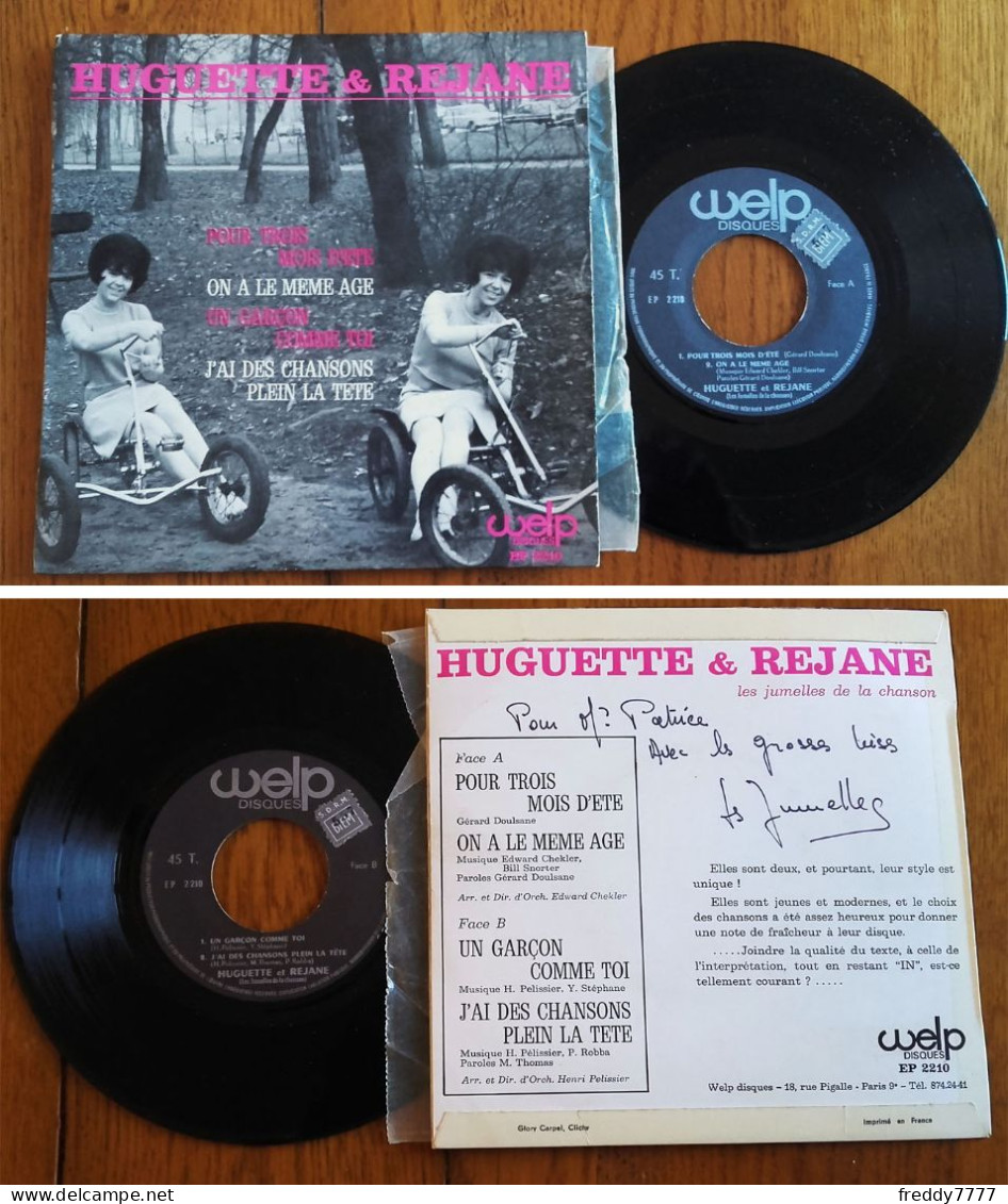 RARE French EP 45t RPM BIEM (7") HUGUETTE & REJANE «Pour Trois Mois D'été» +3 (Dédicacé, 1966) - Collector's Editions