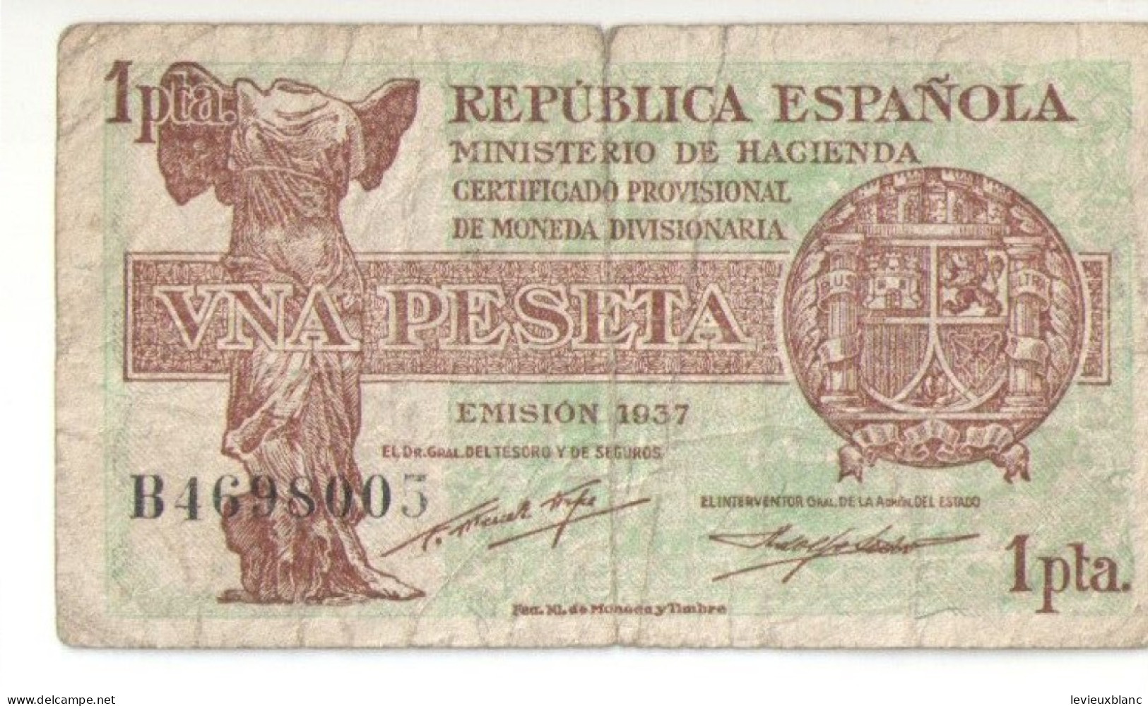 Billet  Ancien / Espagne / Una Peseta/Republica Espanola/ Certificado Provisional/Ministerio De  Hacienda/ 1937 BILL272 - 1-2 Pesetas