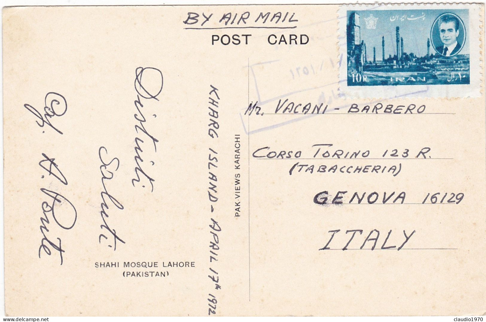 IRAN - CARTOLINA  - VIAGGIATA DA Kharg Island PER GENOVA - ITALIA - 1972 - Iran