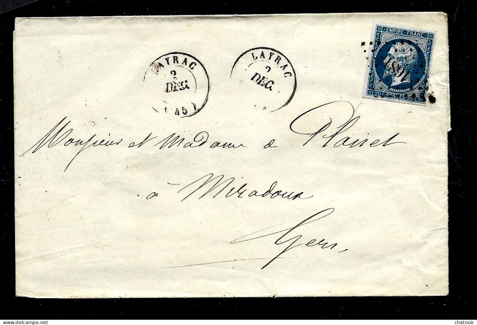 LAYRAC    PC  1681  Avec TAD  X  2  / 1861    LOIRET - 1853-1860 Napoleon III