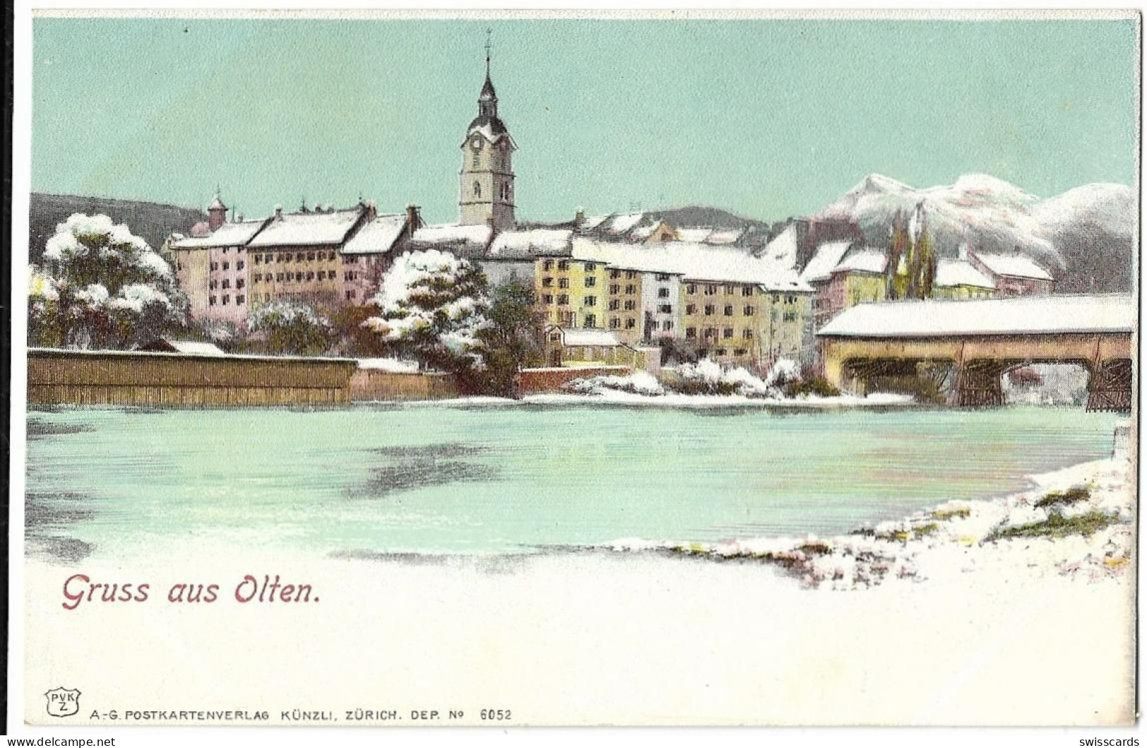 Gruss Aus OLTEN: Winterlitho Mit Altstadt Und Aare ~1900 - Olten