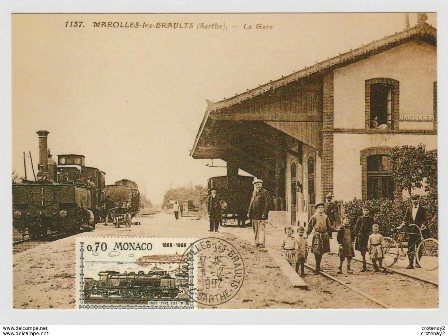 72 MAROLLES LES BRAULTS REPRO N°12 La Gare Train Locomotive à Vapeur Enfants VOIR DOS - Marolles-les-Braults