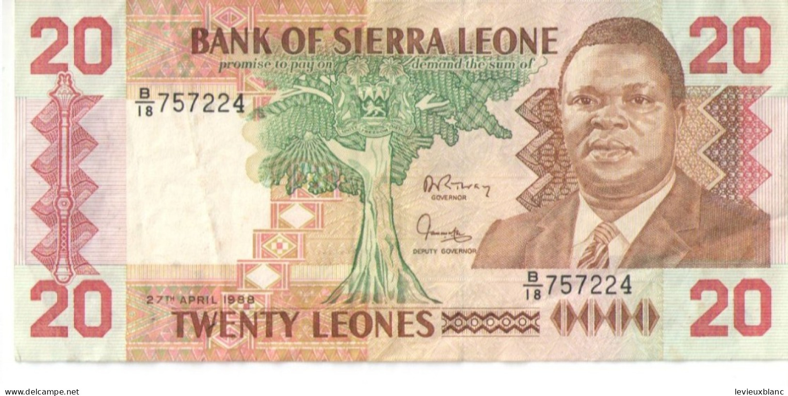 Billet  Ancien / Bank Of SIERRA LEONE / Twenty Leones/1988                       BILL275 - Nicaragua