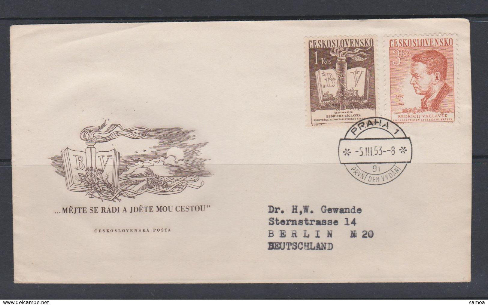 Tchécoslovaquie FDC 1953 694-95 Vaclavek écrivain - FDC