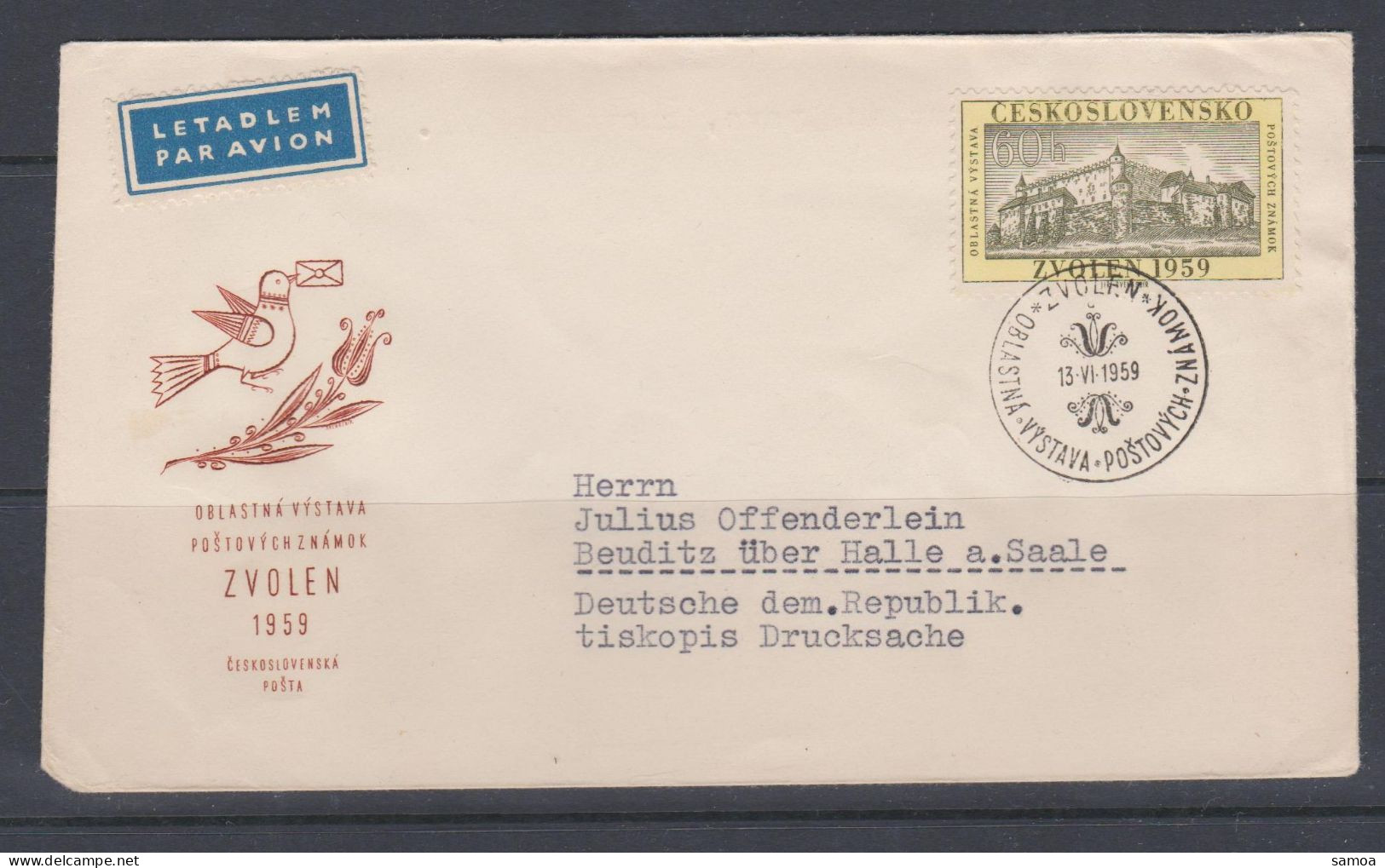 Tchécoslovaquie FDC 1959 1024 Château De Zvolen - FDC