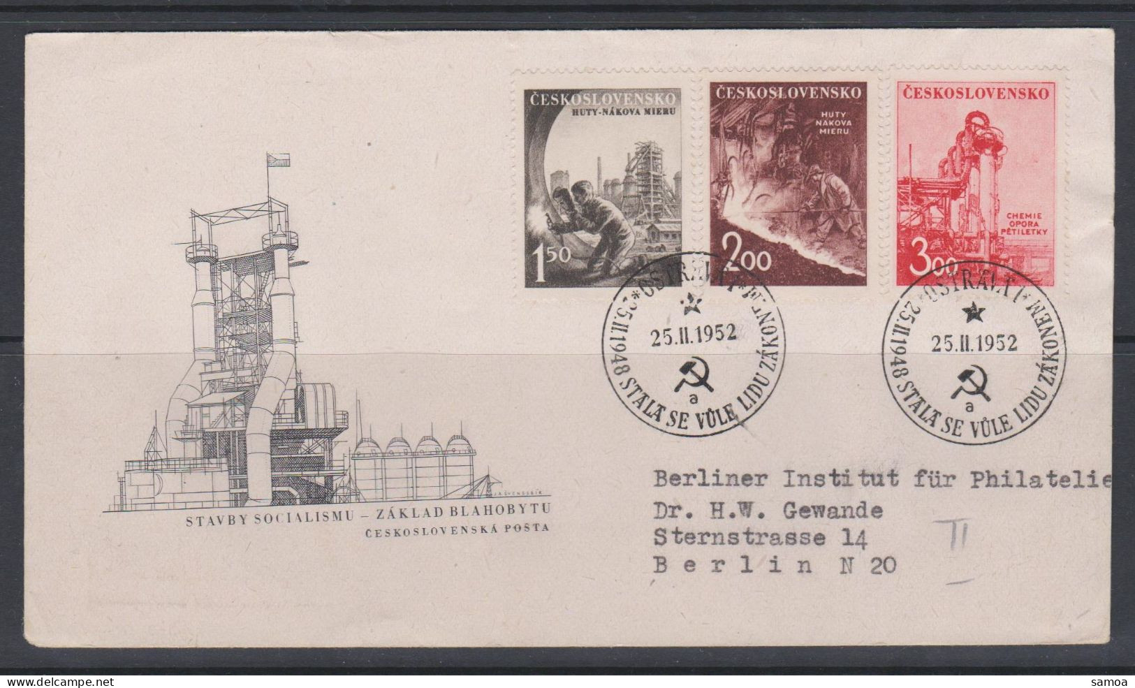 Tchécoslovaquie FDC 1952 618-19 Industrie Sidérurgie Métallurgie Distillerie Chimique - FDC