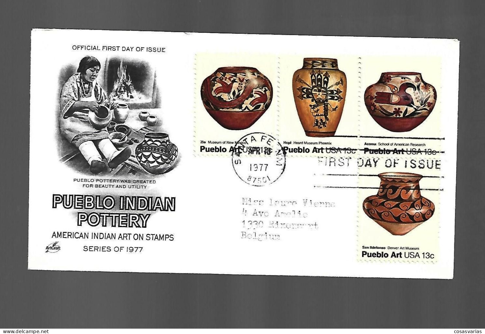 PUEBLO INDIAN POTERRY AMERICAN INDIAN POSTED FROM SANTA FE TO BELGIUM FIRST DAY OF ISSUE PREMIER JOUR EMISSION - 1961-80