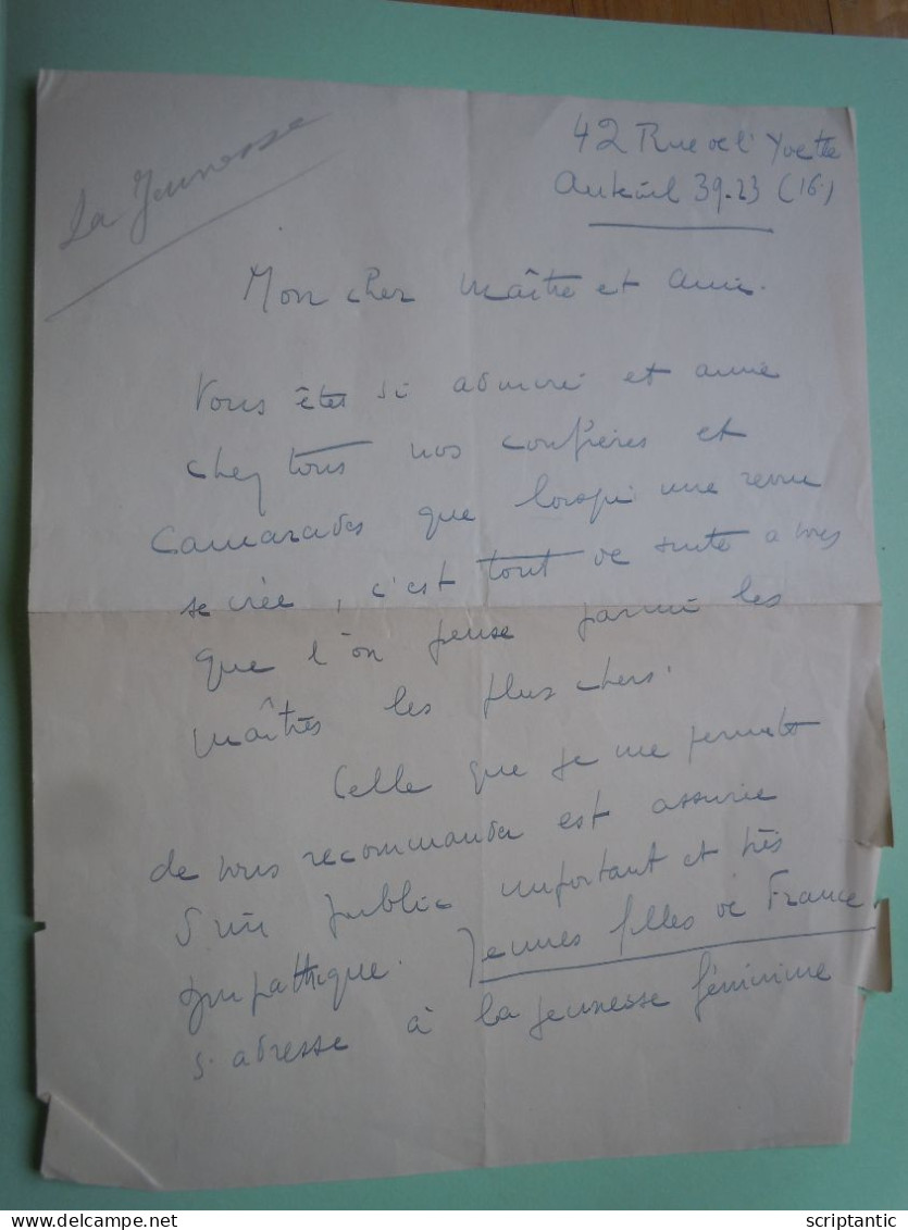 Autographe Pierre PARAF (1893-1989) ECRIVAIN PACIFISTE Et ANTIRACISTE - Schriftsteller