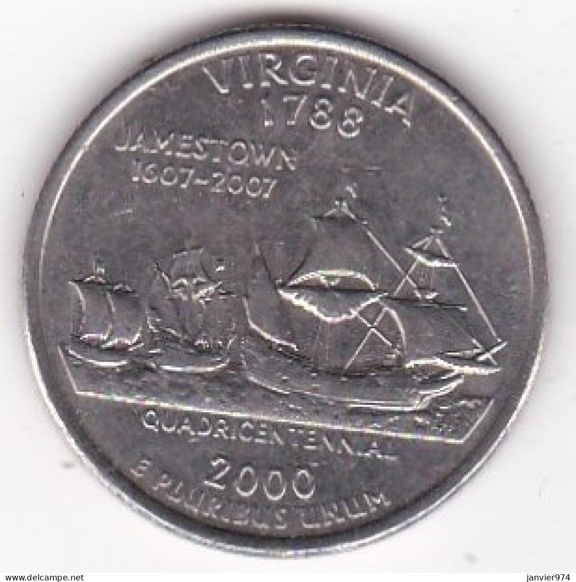 Virginia Quarter Dollar 2000 D, Georges Washington, Cupronickel, KM# 309 - 1999-2009: State Quarters