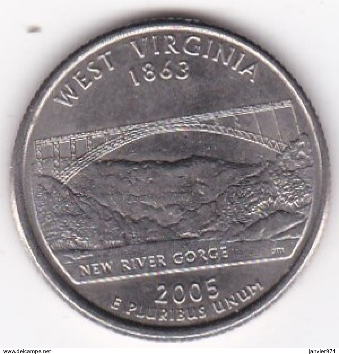 West Virginia Quarter Dollar 2005 D, Georges Washington, Cupronickel, KM# 374 - 1999-2009: State Quarters