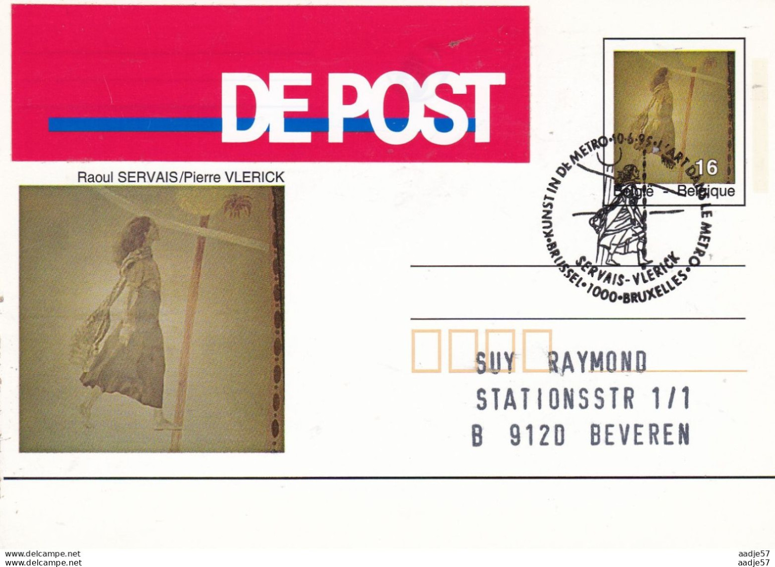 Belgie Belgique Belgium 1994 - Metro Brussel Raoul Servais Pierre Vlerick COB 48 De Post - Cartes Postales 1951-..