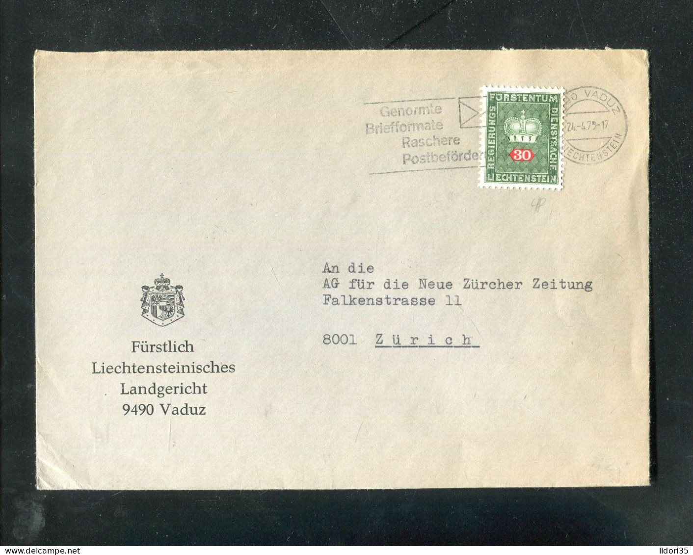 "LIECHTENSTEIN" 1953, Dienstbrief Ex Fuerstlich Liechtensteinisches Amtsgericht Vaduz Nach Zuerich (5681) - Official