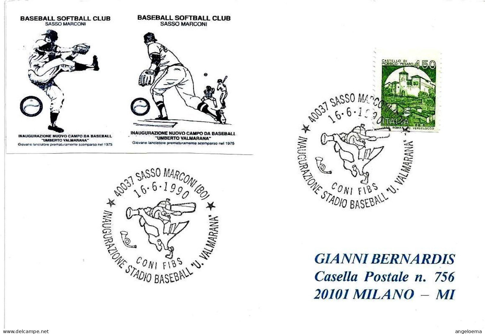 ITALIA ITALY - 1990 SASSO MARCONI (BO) Inaugurazione Stadio Baseball U.Valmarana - 3496 - Baseball