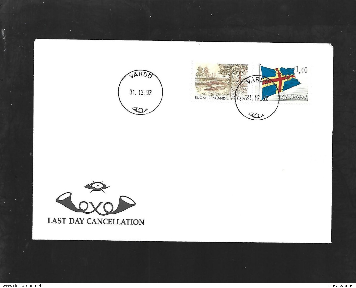 ALAND POST  FINLANDIA MATASELLO VARDO 1992 NORUEGA ULTIMO DÍA LAST DAY CANCELLATION - Lokale Uitgaven