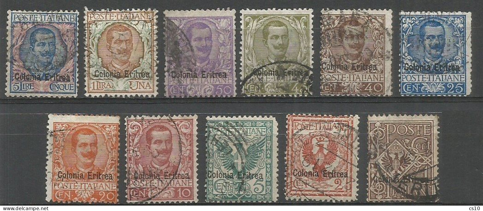 Eritrea Italy Colony - 1903 Floreale Cpl 11v Set In VFU Condition - Collections