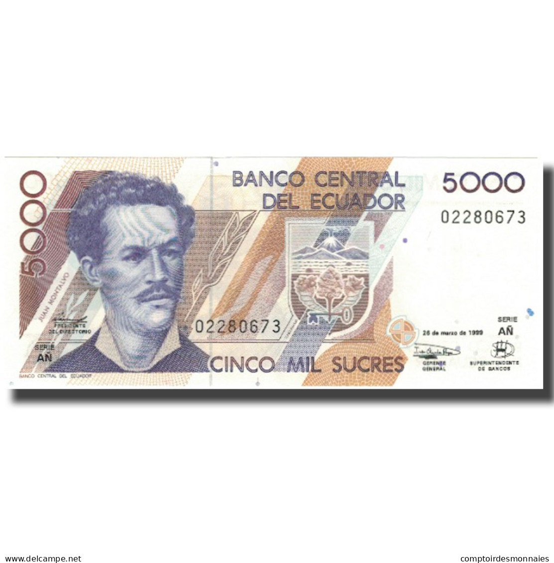 Billet, Équateur, 5000 Sucres, 1999-03-26, KM:128c, NEUF - Ecuador
