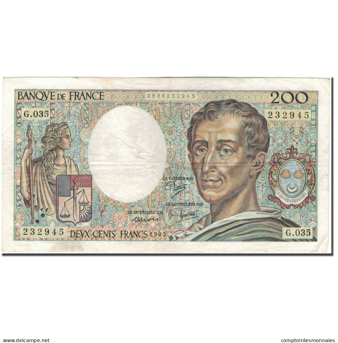 France, 200 Francs, 200 F 1981-1994 ''Montesquieu'', 1985, TB+, Fayette:70.5 - 200 F 1981-1994 ''Montesquieu''