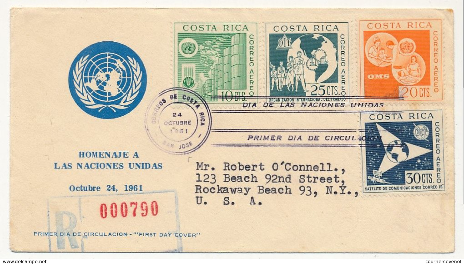 COSTA RICA - 2 Enveloppes FDC - Nations Unies - 24 Octobre 1961 - Costa Rica