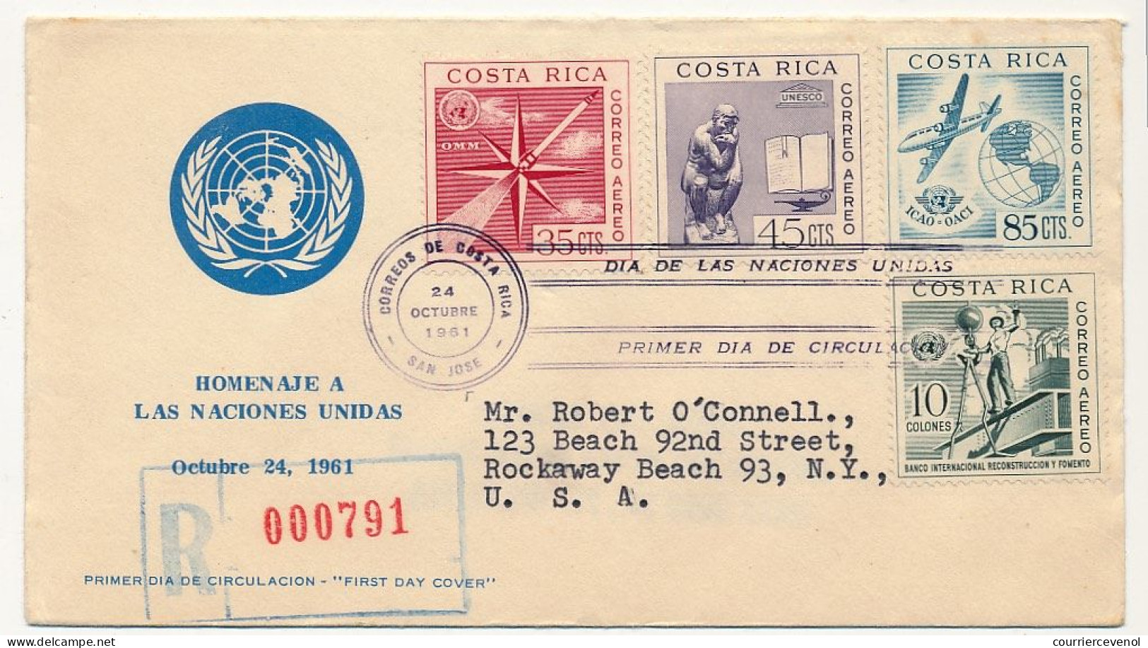 COSTA RICA - 2 Enveloppes FDC - Nations Unies - 24 Octobre 1961 - Costa Rica