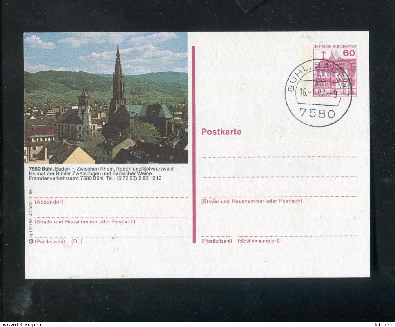 "BUNDESREPUBLIK DEUTSCHLAND" Bildpostkarte Mit Bildgleichem Stempel Ex "BUEHL" (5707) - Illustrated Postcards - Used