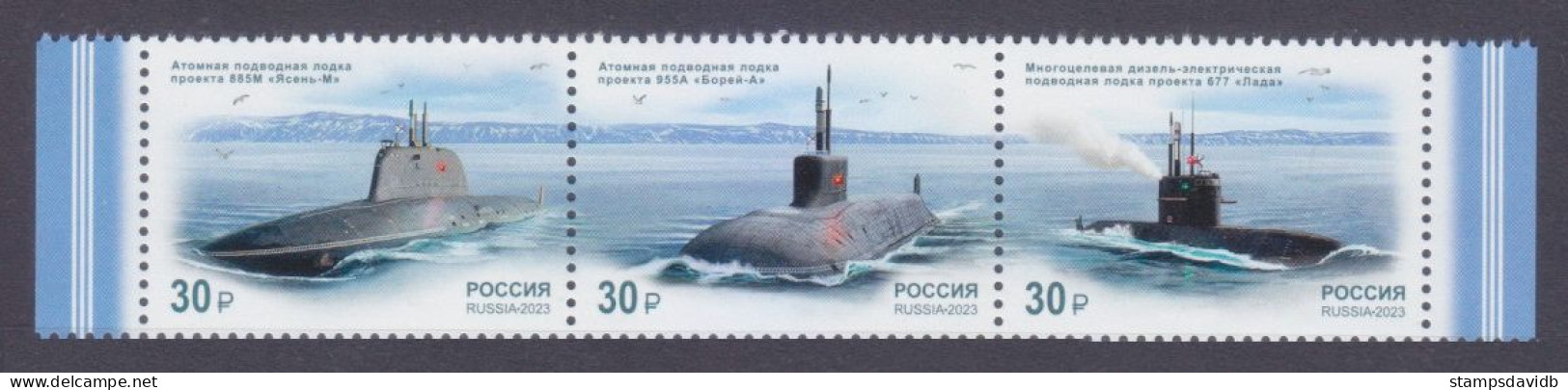 2023 Russia 3362-3364strip Russian Maritime Fleet - Submarines 9,00 € - Submarinos