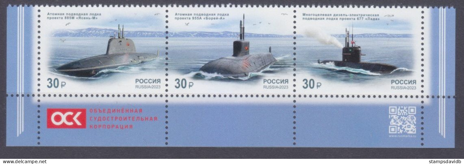 2023 Russia 3362-3364strip+Tab Russian Maritime Fleet - Submarines 9,00 € - Sous-marins