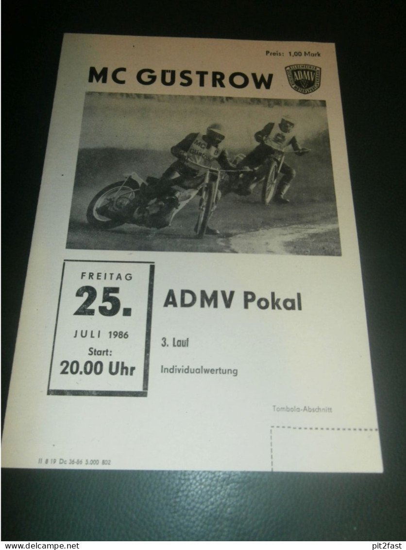 Speedway Güstrow 25.07.1986 , ADMV Pokal , Programmheft , Programm , Rennprogramm !!! - Moto
