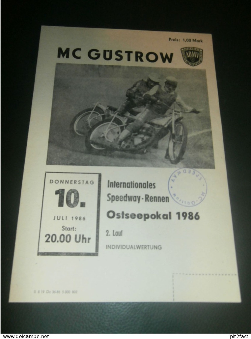Speedway Güstrow 10.07.1986 , Ostseepokal , Programmheft , Programm , Rennprogramm !!! - Moto