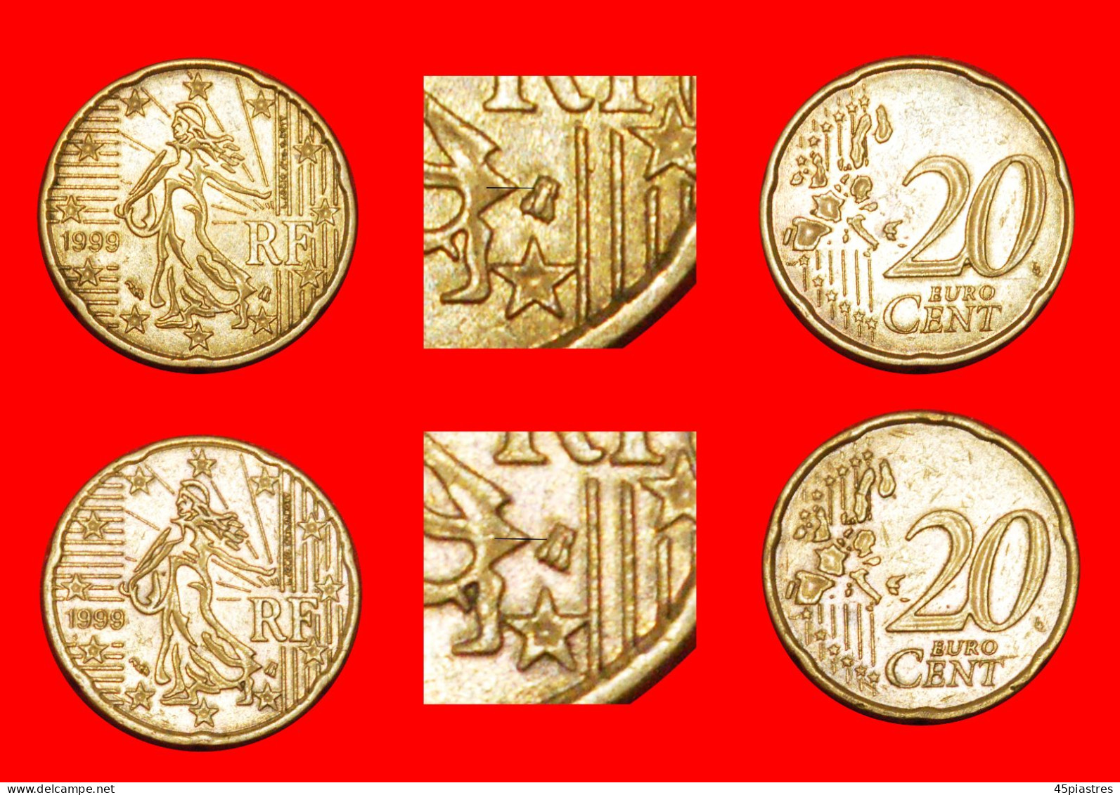 * ERROR NORDIC GOLD (1999-2006): FRANCE  20 EURO CENTS 1999 BOTH TYPES!  · LOW START ·  NO RESERVE! - Variétés Et Curiosités