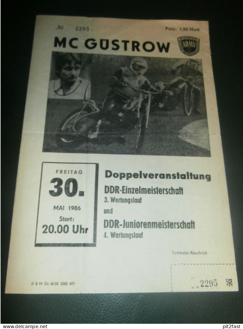 Speedway Güstrow 30.05.1986 , DDR Meisterschaft , Programmheft , Programm , Rennprogramm !!! - Motor Bikes