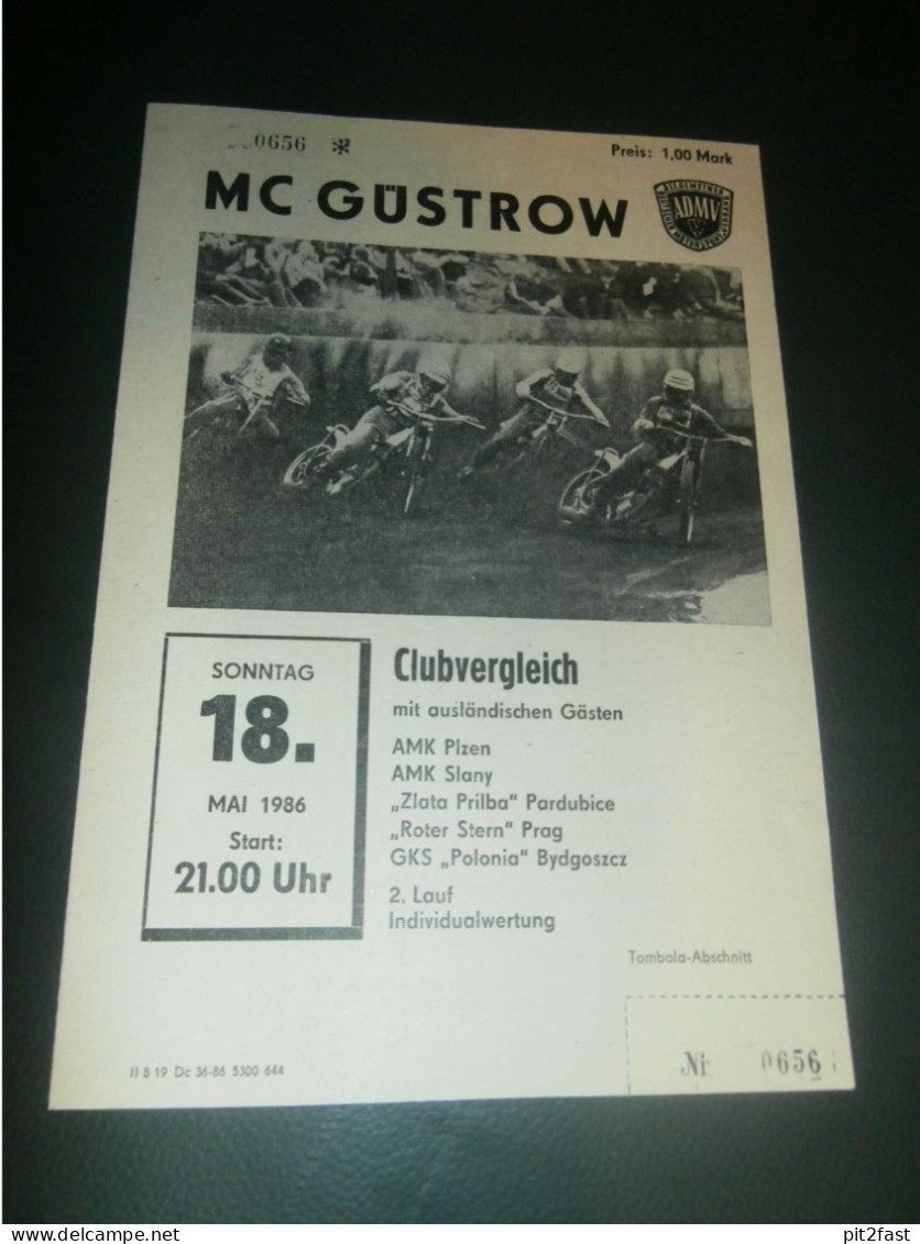 Speedway Güstrow 18.05.1986 , Plzen , Slany , Pardubice , Programmheft , Programm , Rennprogramm !!! - Motos