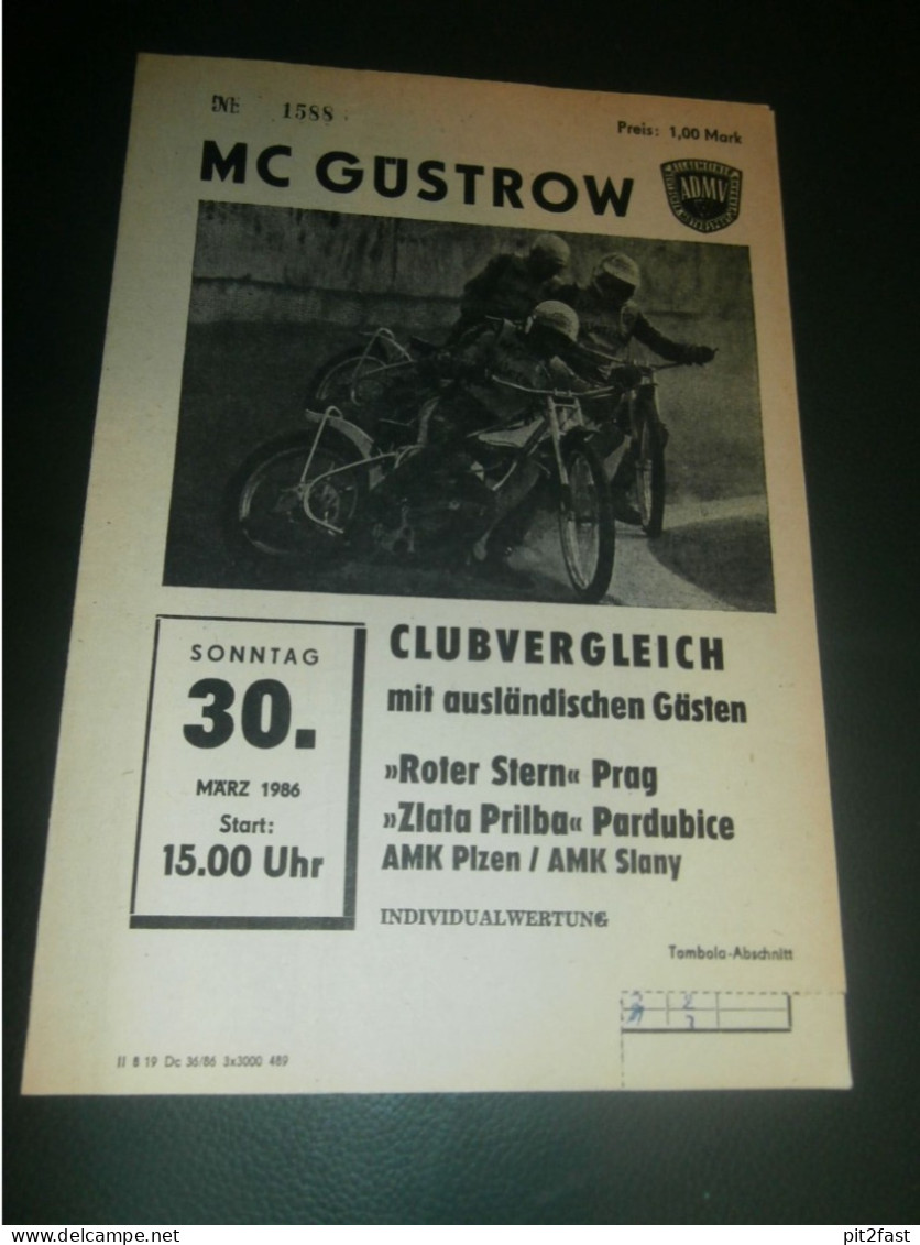 Speedway Güstrow 30.03.1986 , Prag , Pardubice , Plzen , Slany , Programmheft , Programm , Rennprogramm !!! - Motorräder