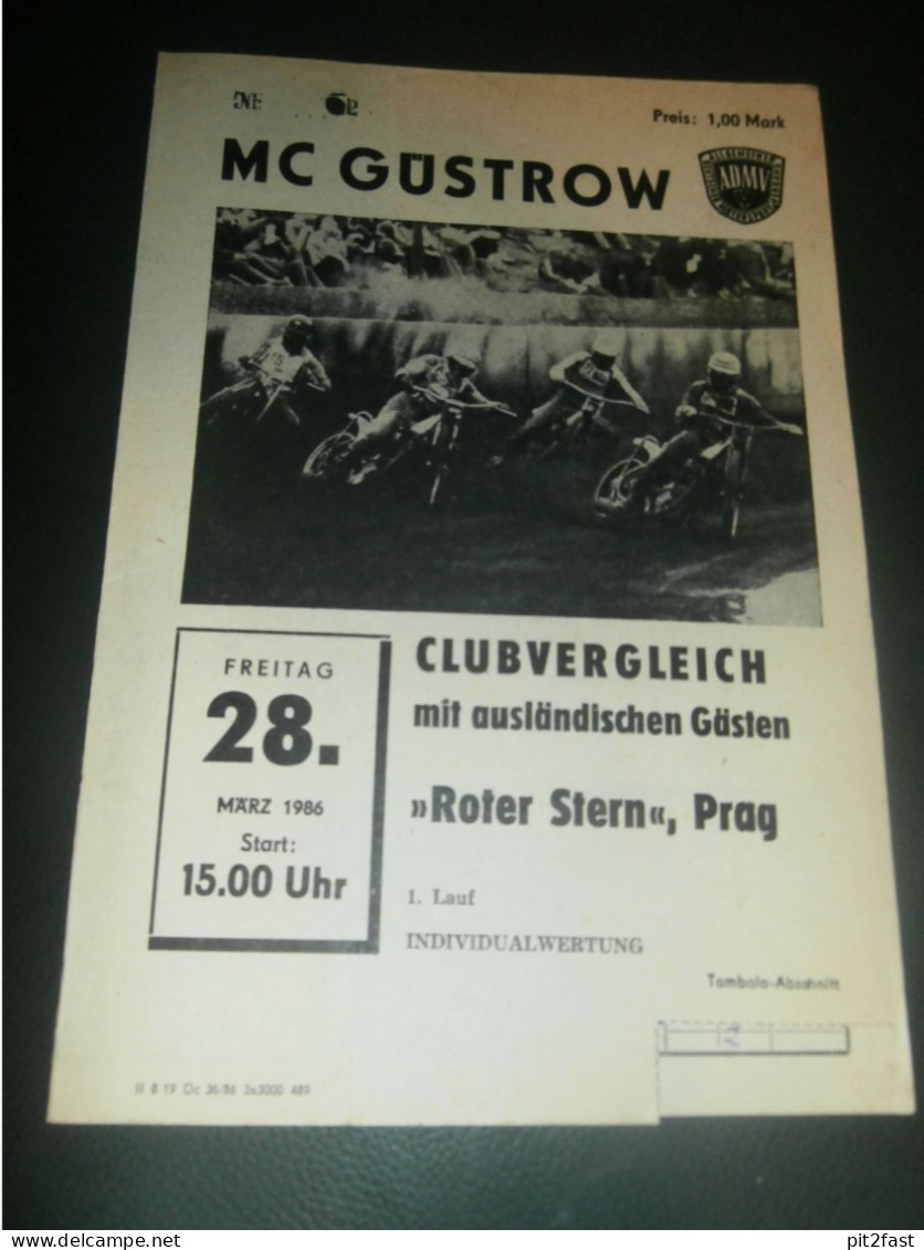 Speedway Güstrow 28.03.1986 , Prag , Programmheft , Programm , Rennprogramm !!! - Motor Bikes