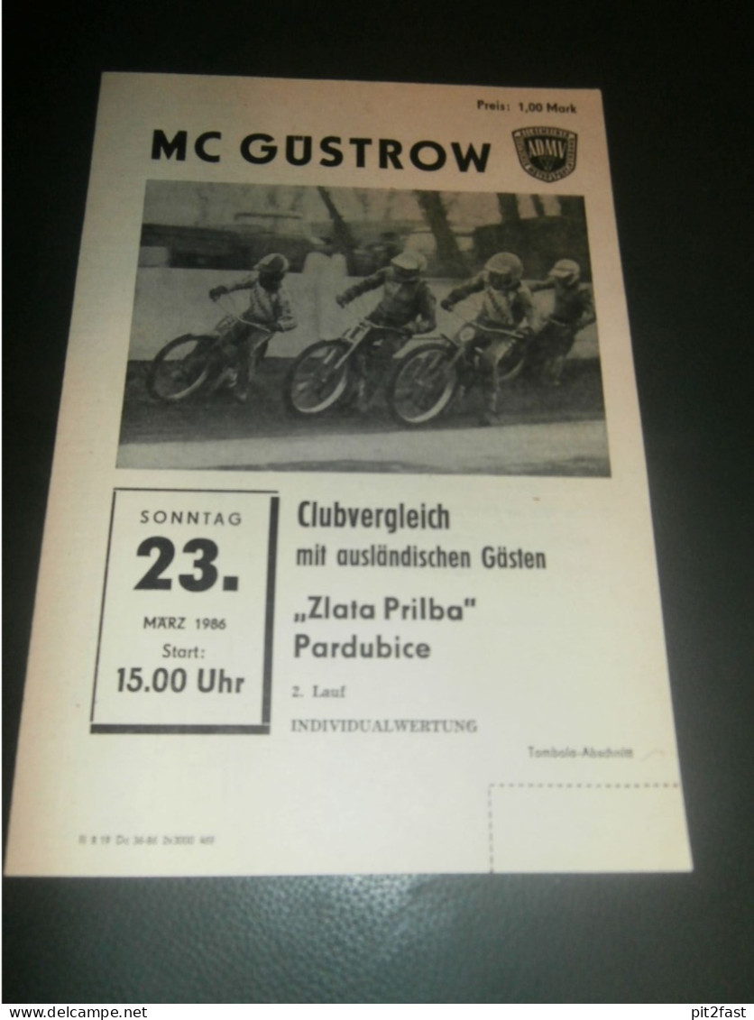 Speedway Güstrow 23.03.1986 , Zlata Prilba Pardubice , Programmheft , Programm , Rennprogramm !!! - Motor Bikes