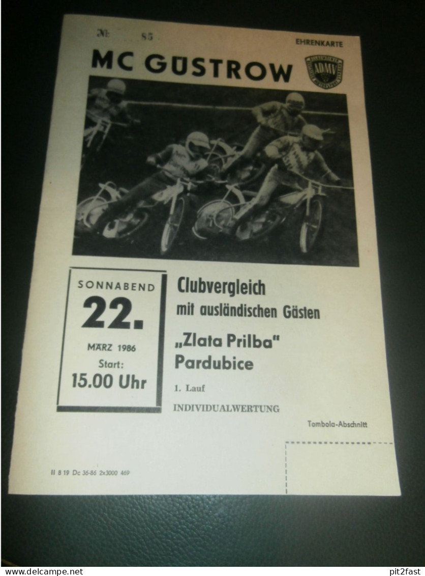 Speedway Güstrow 22.03.1986 , Zlata Prilba Pardubice , Programmheft , Programm , Rennprogramm !!! - Motor Bikes